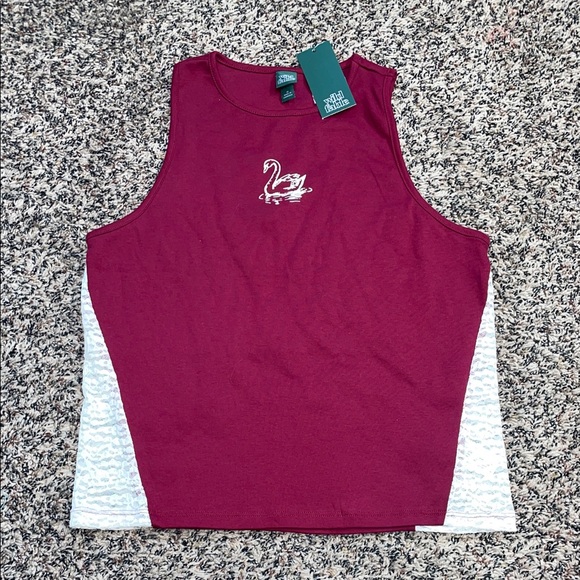 wild fable Tops - 🆕 Wild Fable Lace Sheer Side Women's Burgundy Graphic Tank Top Var Sizes | NWT